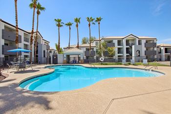 Pool with apartment view
